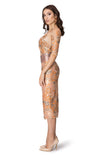 High-waist satin skirt in peach color