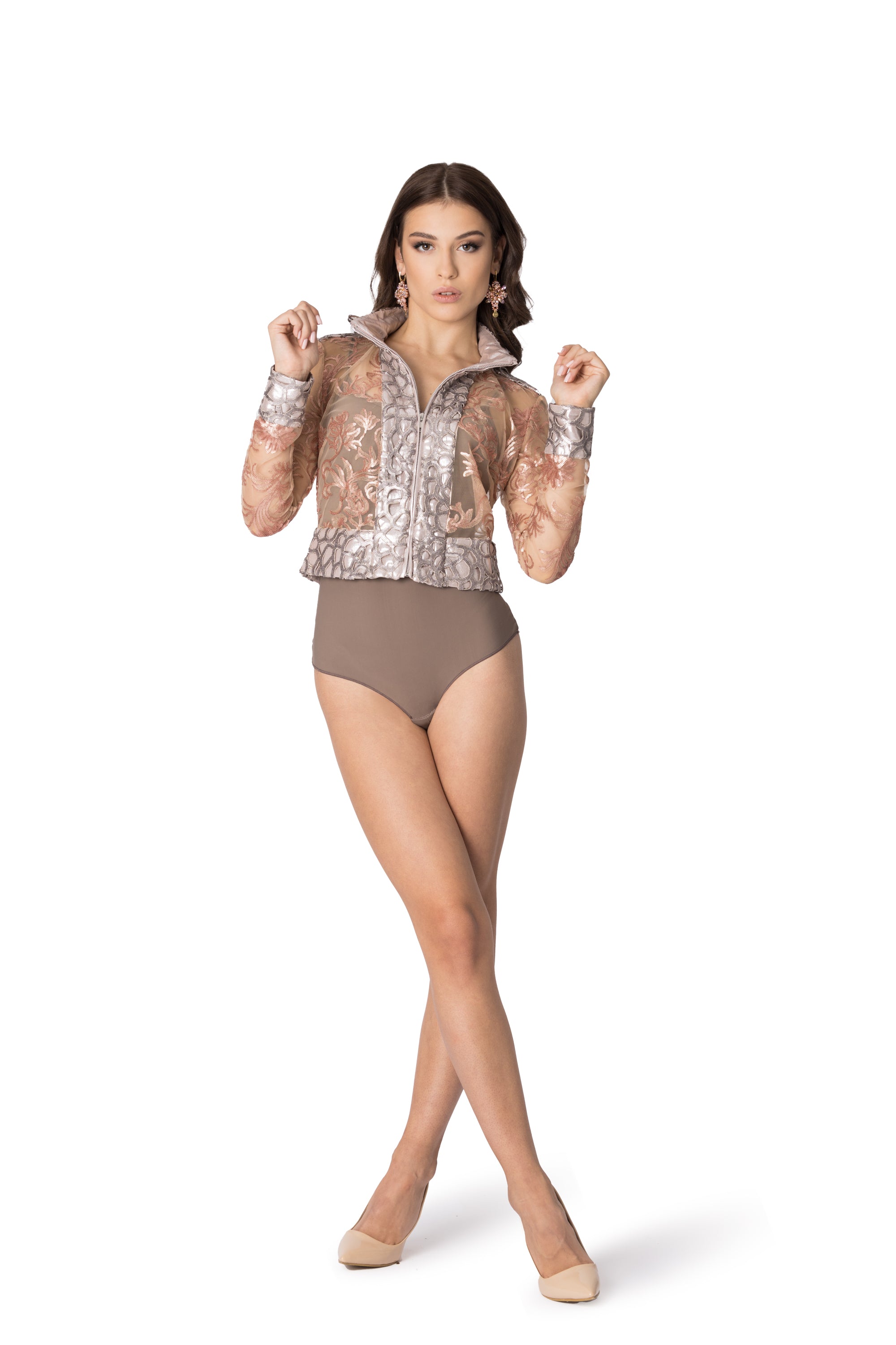 Lace tulle jacket with floral sequin elements