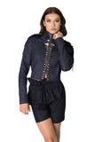 Denim jacket with decorated lace wings and crystals