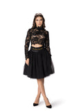 Black Brussels lace blouse with floral elements
