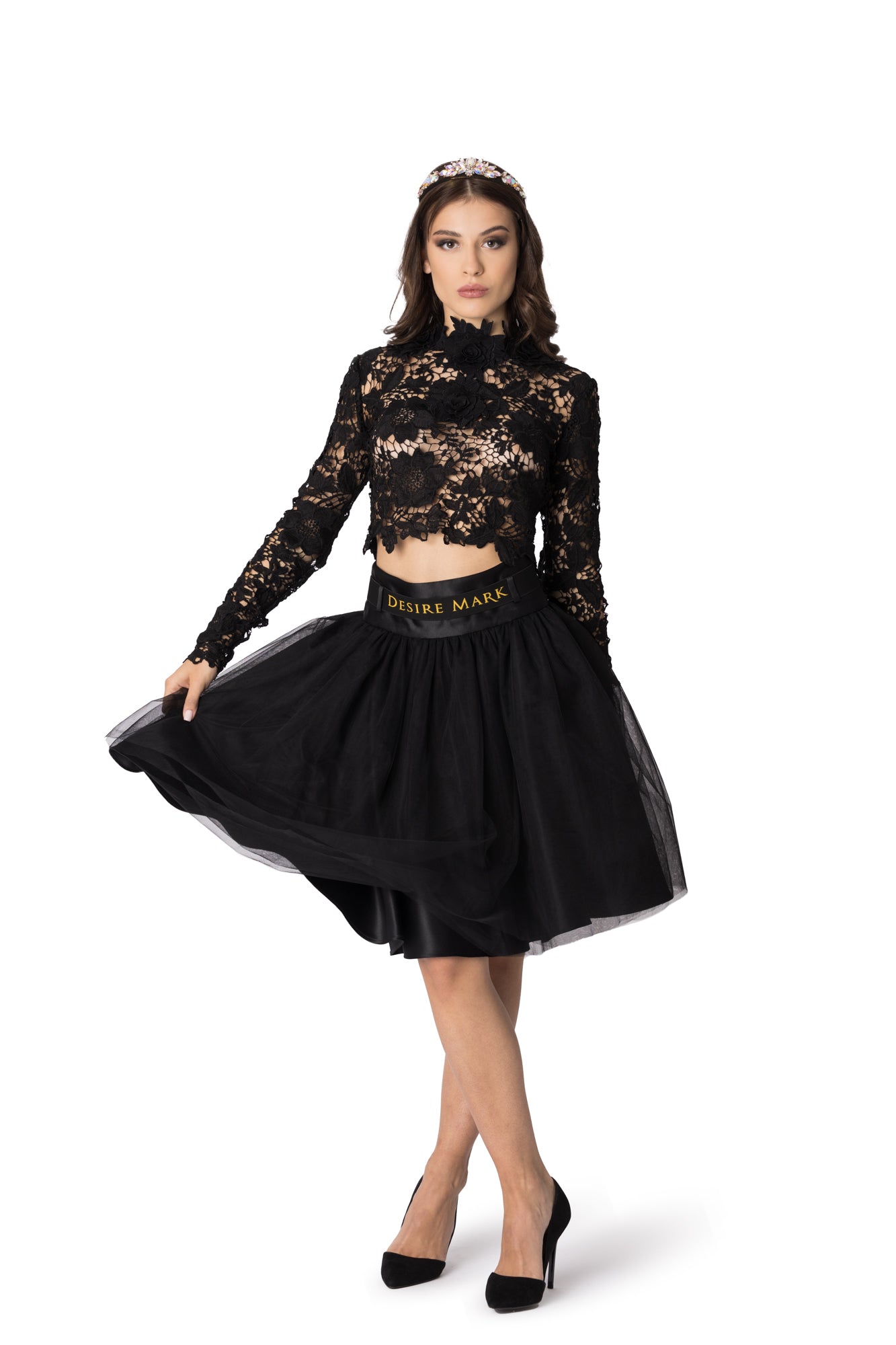 Black satin and tulle skirt