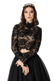 Black Brussels lace blouse with floral elements