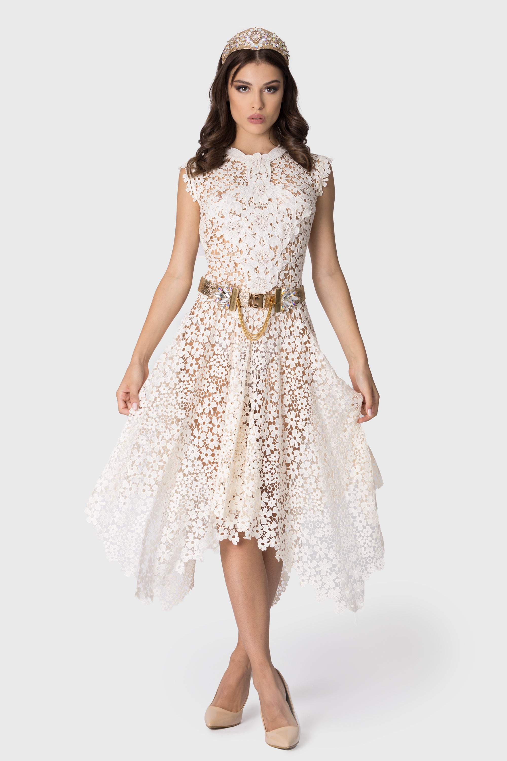 Brussels lace ecru summer dress