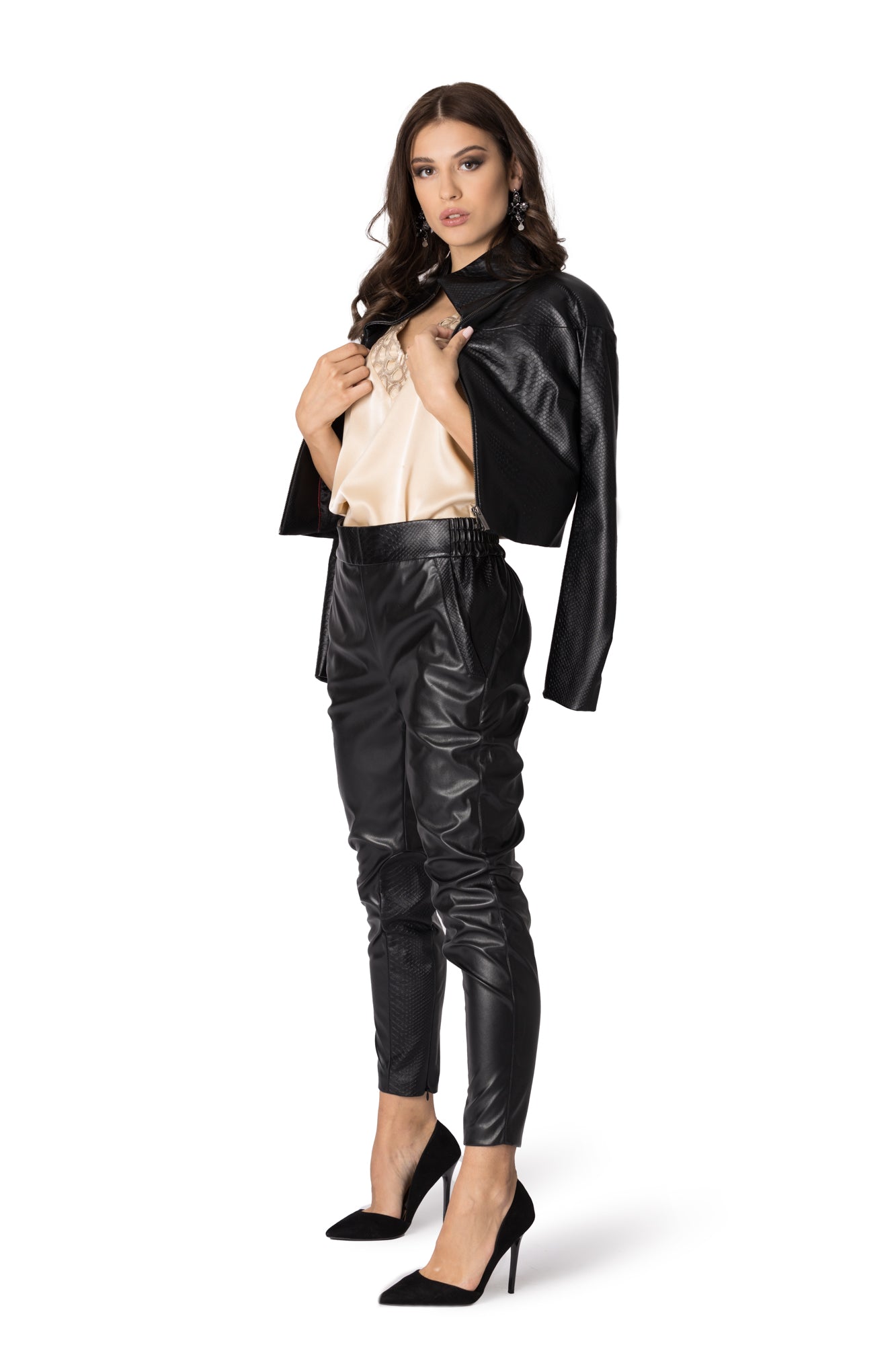 Eco-leather jacket with a Croco pattern