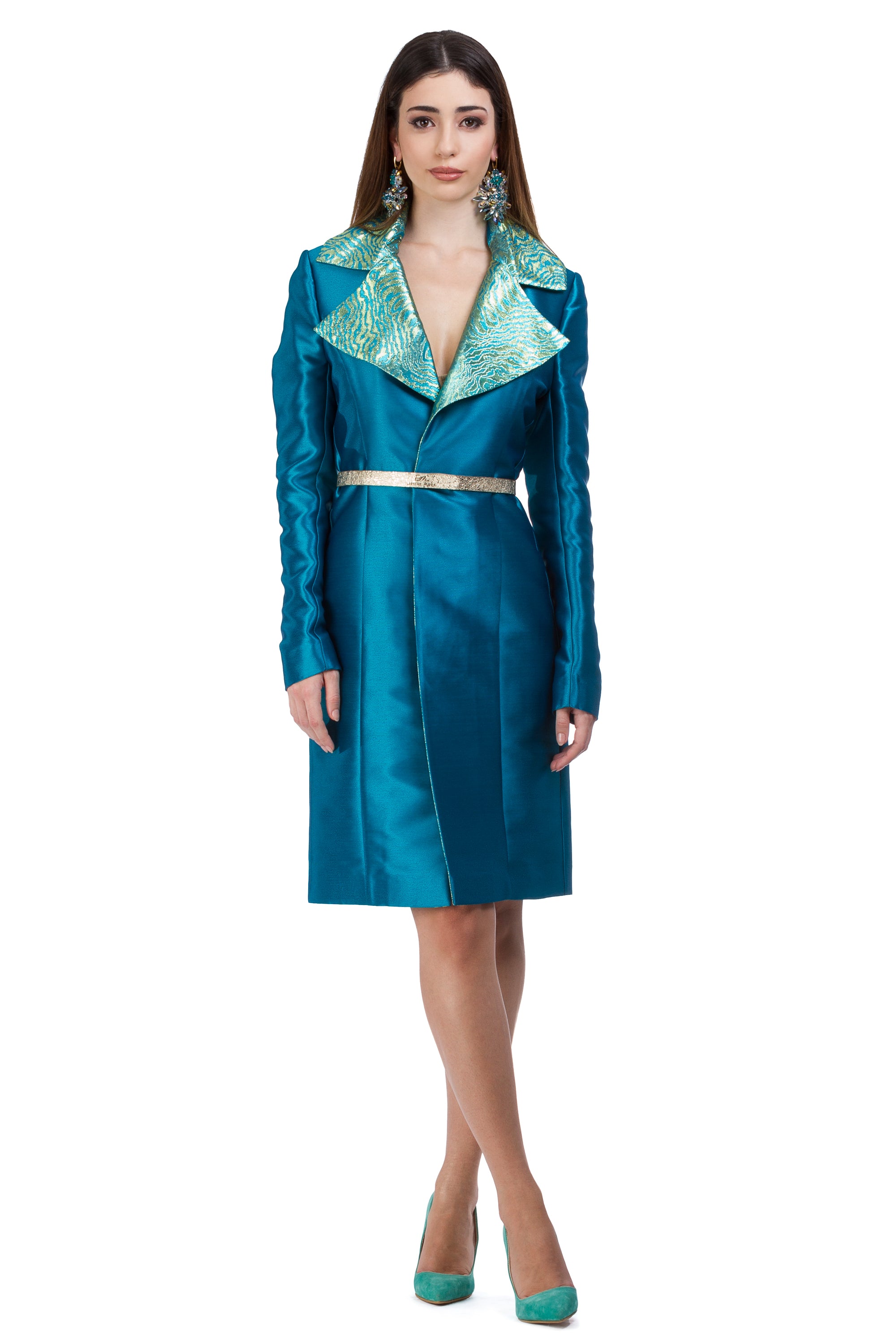Blue-turquoise jacquard blazer with a zebra accent