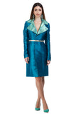 Blue-turquoise jacquard blazer with a zebra accent