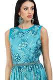 Sky blue lace dress with floral sequin elements