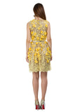 Yellow dress with 3D floral elements
