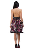 Lace open back dress with floral sequin elements in black, graphite and lilac