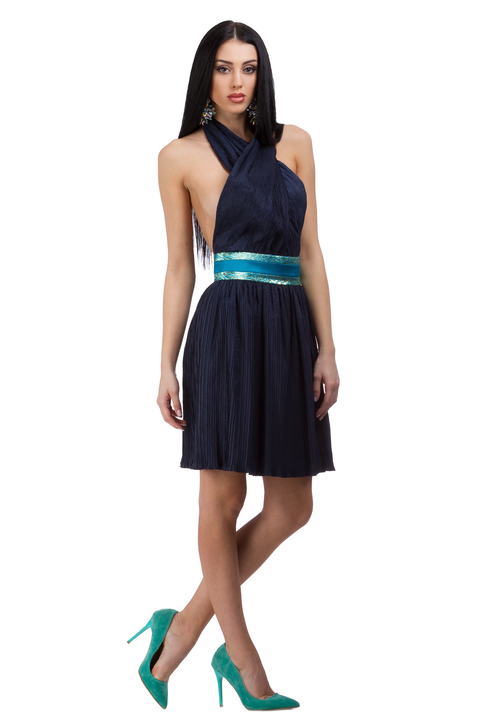 Sheer blue pleated chiffon skirt