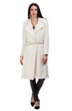 White cashmere coat with alligator belt fastening