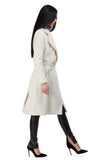 White cashmere coat with alligator belt fastening