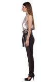 Cool wool trousers with knitted lace edged belt