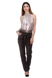 Cool wool trousers with knitted lace edged belt