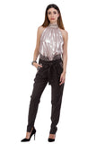 Cool wool trousers with knitted lace edged belt