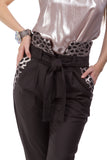 Cool wool trousers with knitted lace edged belt