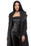 Long black wool coat with a triple collar