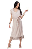 Mocha color dress with golden-copper thread