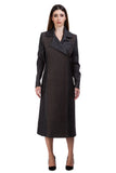 Brown and black long wool coat with side fastening