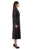 Brown and black long wool coat with side fastening