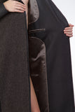 Brown and black long wool coat with side fastening