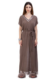 Cappuccino color dress with silver-golden thread