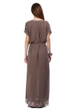 Cappuccino color dress with silver-golden thread