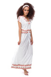 White linen and cotton dress with a color pattern