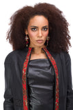 Black eco-leather coat with red jacquard elements