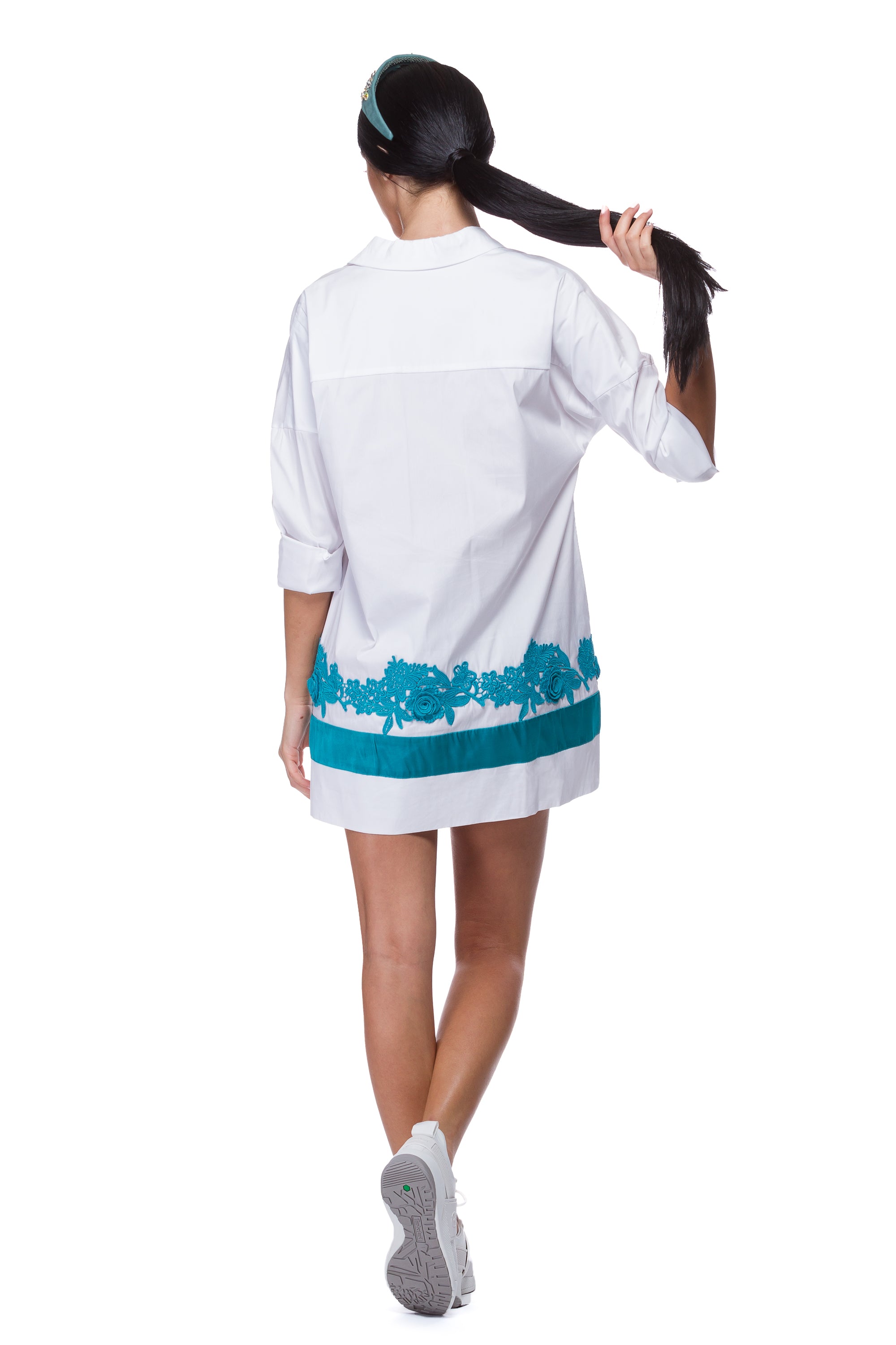 White shirt dress with Brussels lace WSH-0001