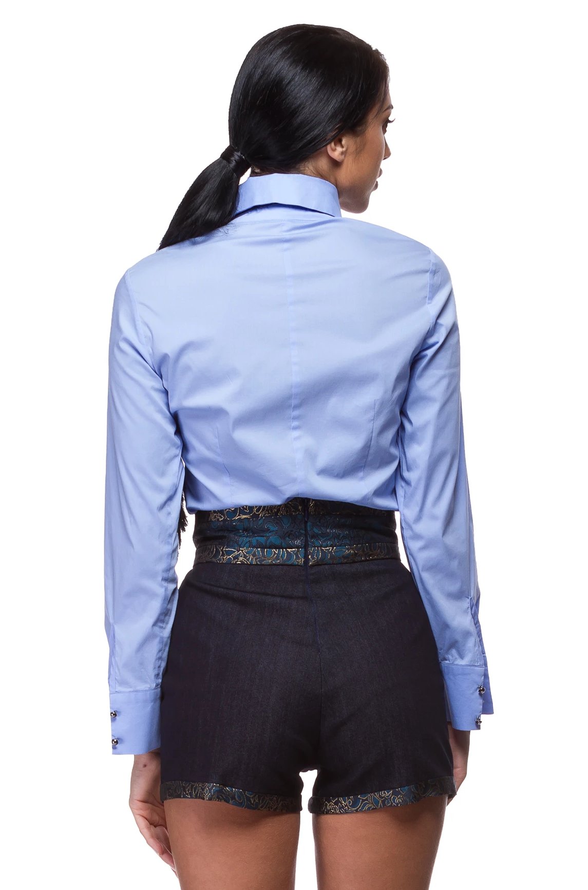 Classic light indigo shirt with wide lapels and collar WSH-0003