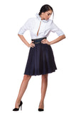 White half-sleeve cotton shirt with pleated high collar WSH-0004