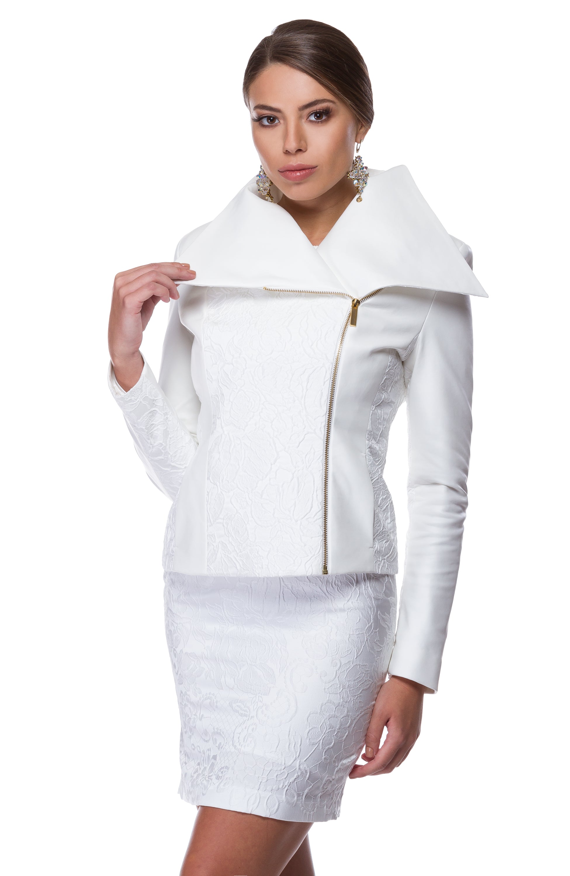 White jacquard jacket with floral elements WJK-0003