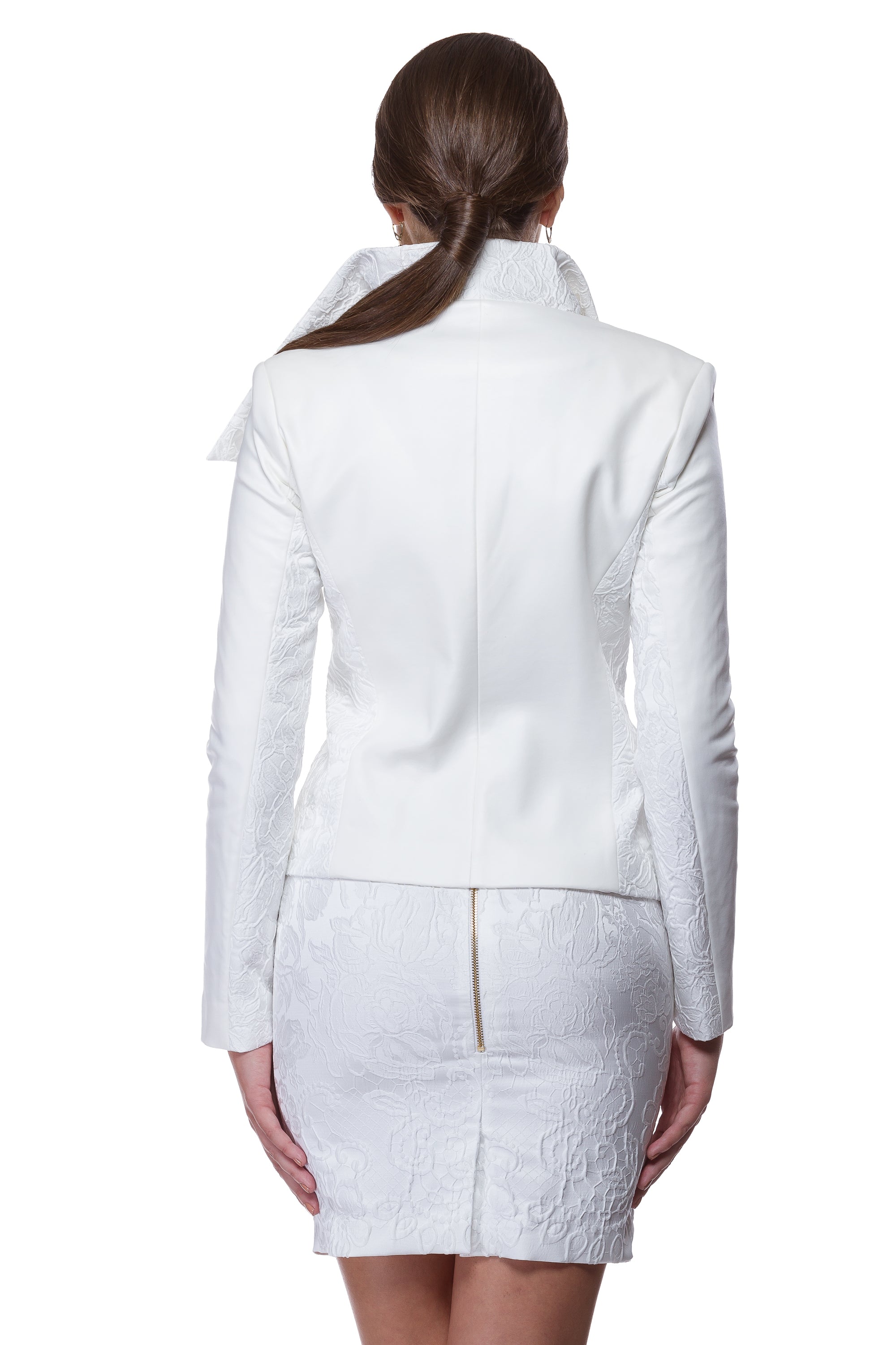 White jacquard jacket with floral elements WJK-0003
