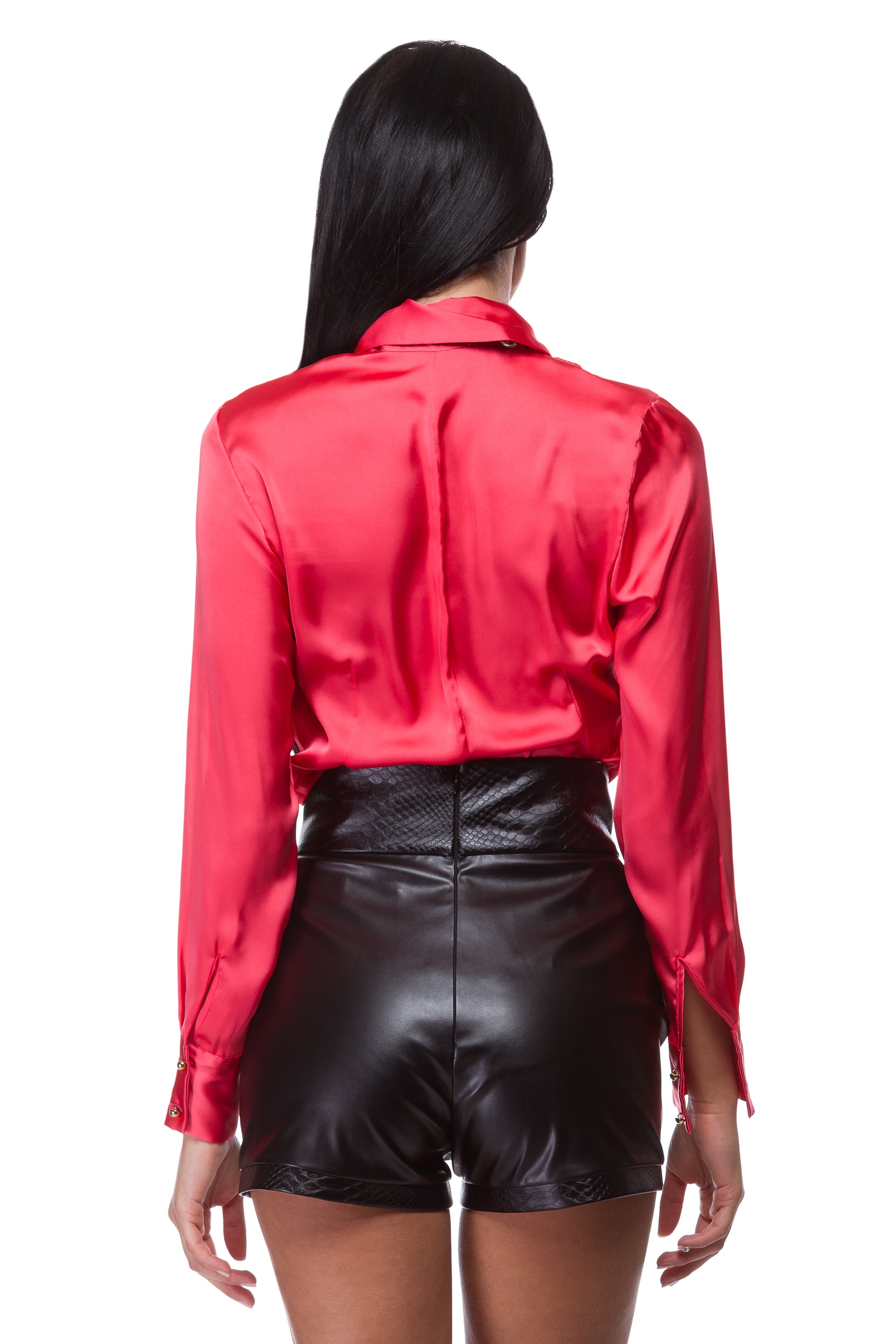 Red shirt with wide collar and lapels WSH-0005