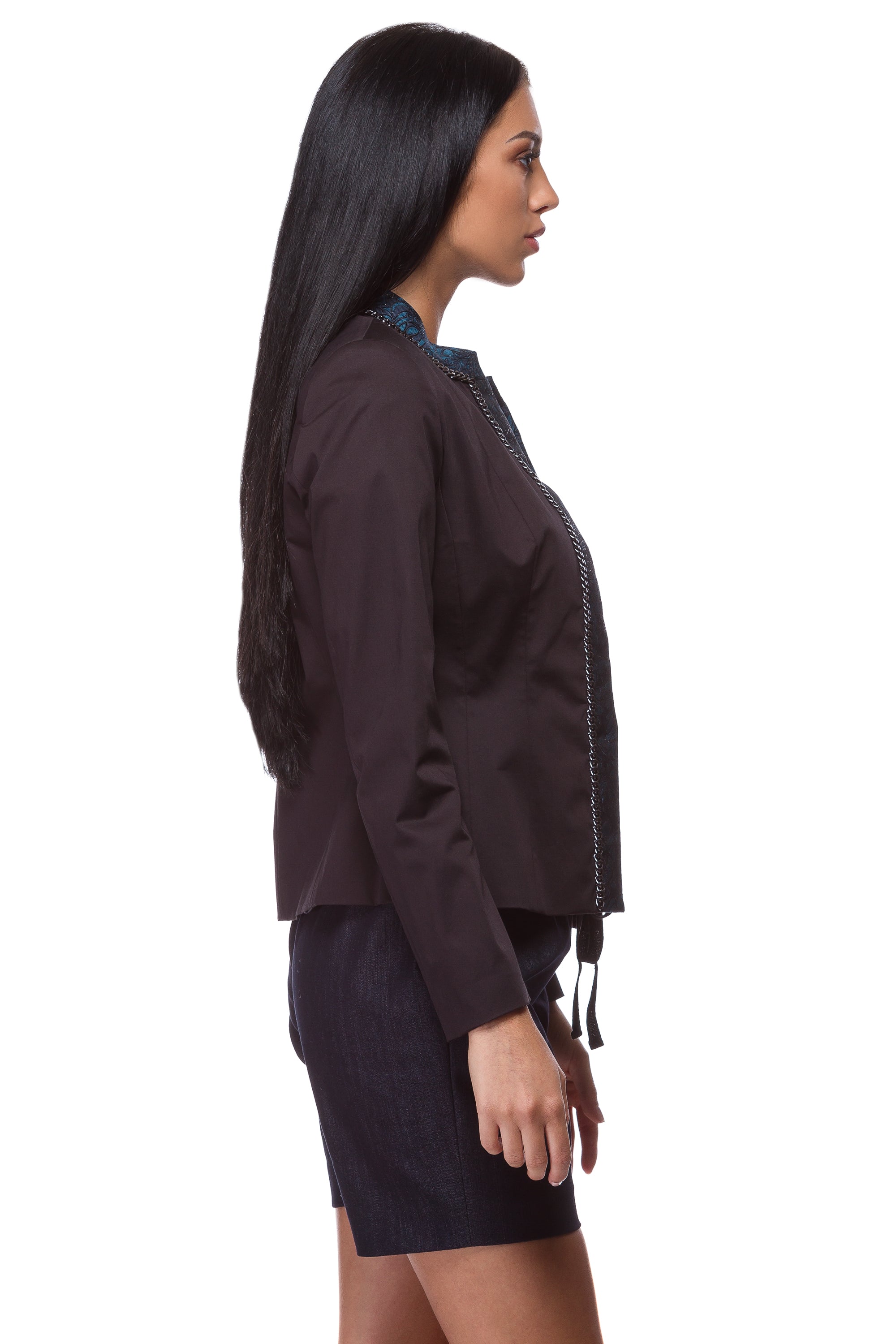 Black cotton jacket with jacquard finish WJK-0007