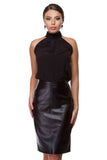 Black eco-leather pencil skirt WSK-0005