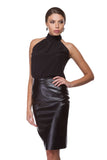 Black silk top with lace finish WTP-0003