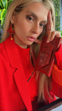 Red Leather Clutch Purse Handbag