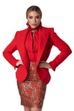 Refined Wool-Cashmere Jacket with Red-and-Gold Floral Accent