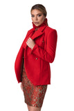 Refined Wool-Cashmere Jacket with Red-and-Gold Floral Accent