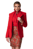 Refined Wool-Cashmere Jacket with Red-and-Gold Floral Accent