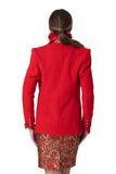 Refined Wool-Cashmere Jacket with Red-and-Gold Floral Accent