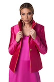 Sporty-Elegant Cyclamen Blazer with Gold Lapel Accent