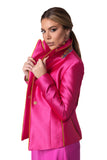 Sporty-Elegant Cyclamen Blazer with Gold Lapel Accent