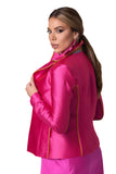 Sporty-Elegant Cyclamen Blazer with Gold Lapel Accent