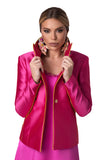 Sporty-Elegant Cyclamen Blazer with Gold Lapel Accent