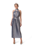 Limited Edition Sky-Blue Pleated Dress with Golden Sheen