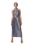 Limited Edition Sky-Blue Pleated Dress with Golden Sheen