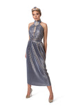 Limited Edition Sky-Blue Pleated Dress with Golden Sheen